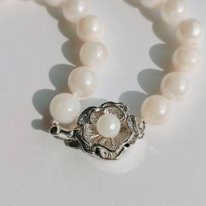 Honma Pearl real pearl necklace with round pearls and silver stamp SV white, 41 cm length
