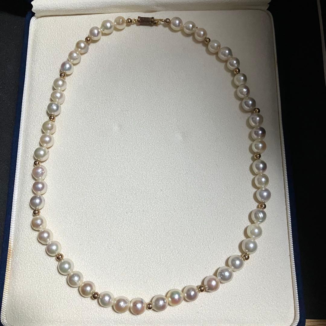 Aoyama pearl necklace with large 8.5mm pearls and gold color clasp, 47.5cm length