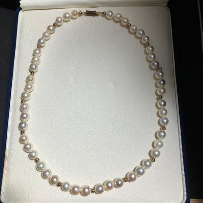 Aoyama pearl necklace with large 8.5mm pearls and gold color clasp, 47.5cm length
