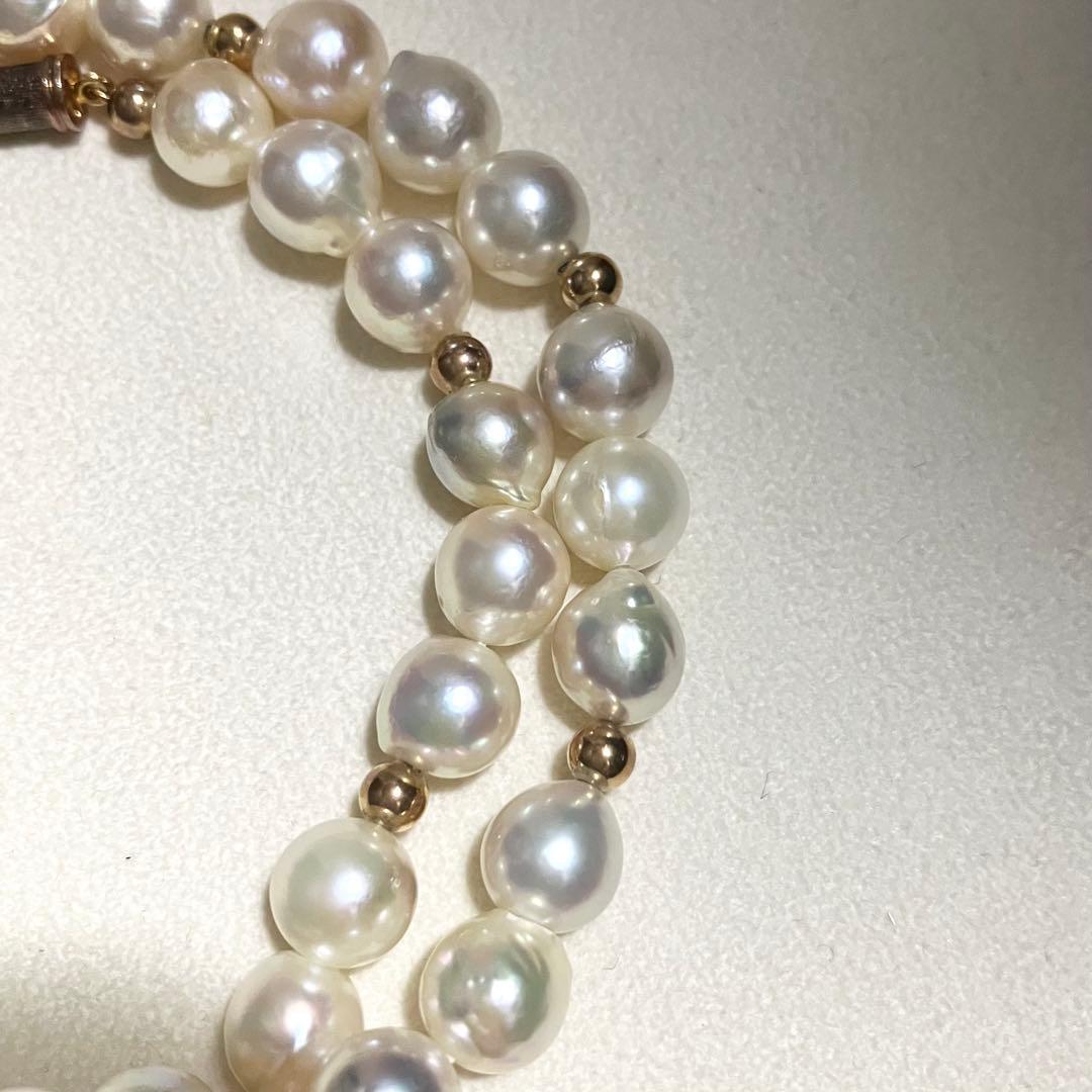 Aoyama pearl necklace with large 8.5mm pearls and gold color clasp, 47.5cm length