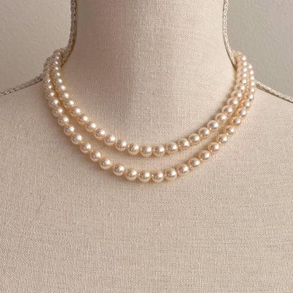TASAKI 2-strand white Akoya pearl necklace with K14WG clasp, 41cm length, pearls sized 6.5-6.8mm