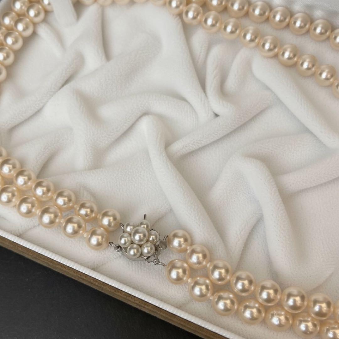 TASAKI 2-strand white Akoya pearl necklace with K14WG clasp, 41cm length, pearls sized 6.5-6.8mm