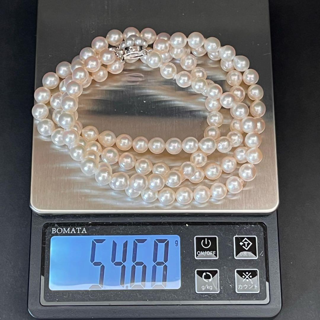 TASAKI 2-strand white Akoya pearl necklace with K14WG clasp, 41cm length, pearls sized 6.5-6.8mm