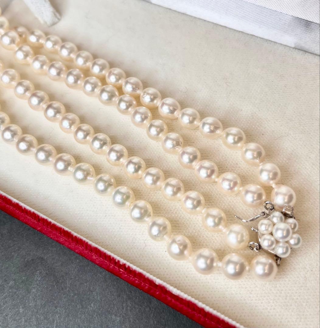 TASAKI 2-strand white Akoya pearl necklace with K14WG clasp, 41cm length, pearls sized 6.5-6.8mm