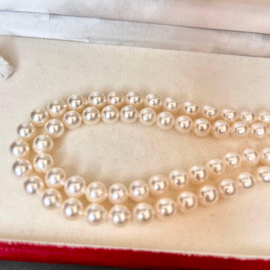 TASAKI 2-strand white Akoya pearl necklace with K14WG clasp, 41cm length, pearls sized 6.5-6.8mm