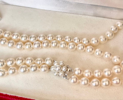 TASAKI 2-strand white Akoya pearl necklace with K14WG clasp, 41cm length, pearls sized 6.5-6.8mm