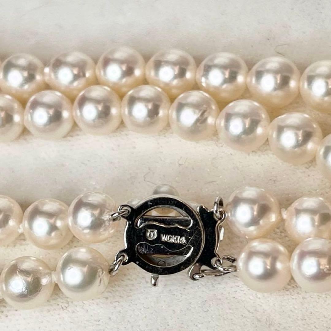TASAKI 2-strand white Akoya pearl necklace with K14WG clasp, 41cm length, pearls sized 6.5-6.8mm