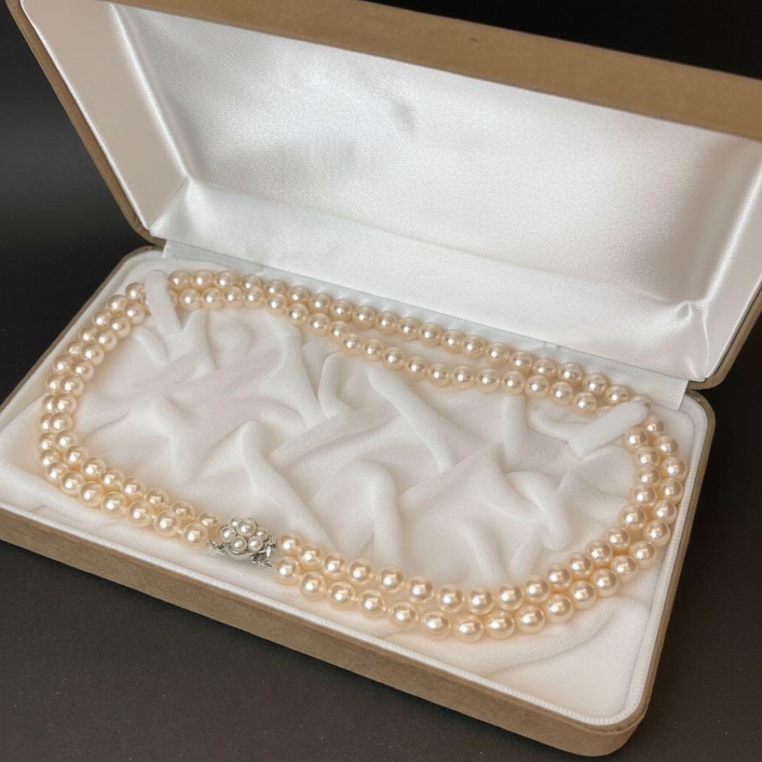 TASAKI 2-strand white Akoya pearl necklace with K14WG clasp, 41cm length, pearls sized 6.5-6.8mm