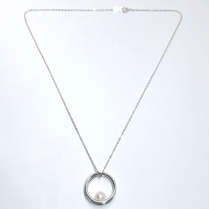 Law Pearl Necklace and Pendant with 7mm pearls and silver chain 45cm length