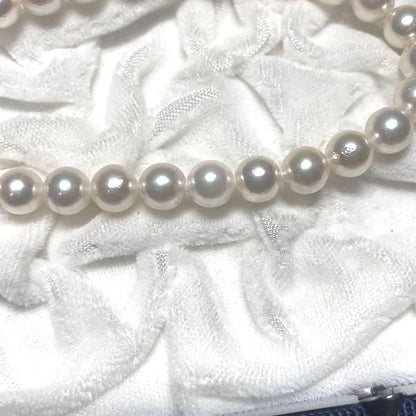 Akoya pearl necklace featuring 7.0-7.4mm pearls and 50cm length displayed on white background