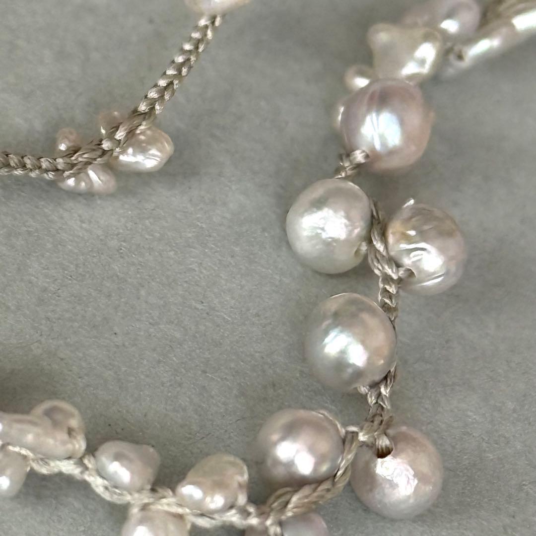 Kum Akoya pearl and Keshi pearl necklace on silk cord with tassel, total length 83 cm