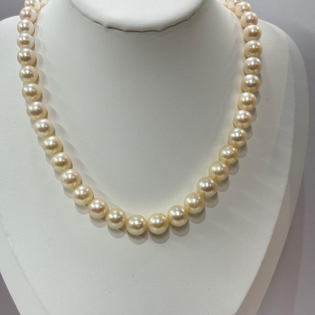 Akoya pearl necklace with large 8.0-10.4mm pearls and silver clasp, 43cm length from Ise-Shima Ergawa Bay