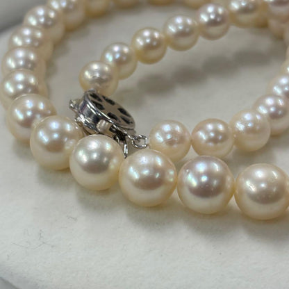 Akoya pearl necklace with large 8.0-10.4mm pearls and silver clasp, 43cm length from Ise-Shima Ergawa Bay