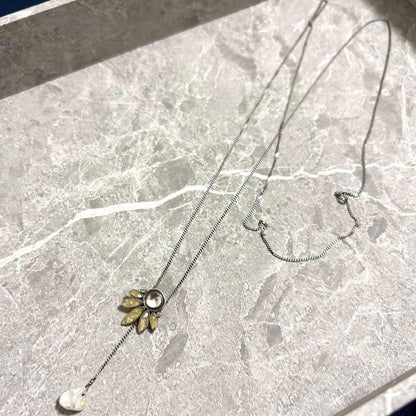 Agate long silver 925 necklace with a 70cm chain and a 1.5cm flower charm