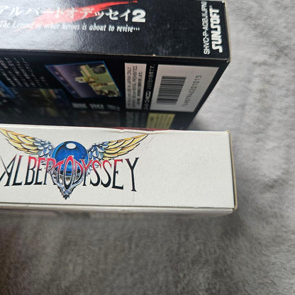 SNES Albert Odyssey 1 and 2 Set game cartridges with original labels for RPG titles by Sunsoft
