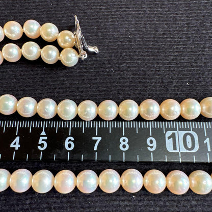 Akoya pearl 2-row necklace with silver clasp, length approximately 41 centimeters
