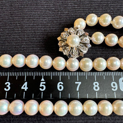 Akoya pearl 2-row necklace with silver clasp, length approximately 41 centimeters