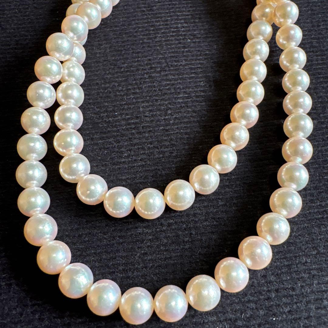 Akoya pearl 2-row necklace with silver clasp, length approximately 41 centimeters