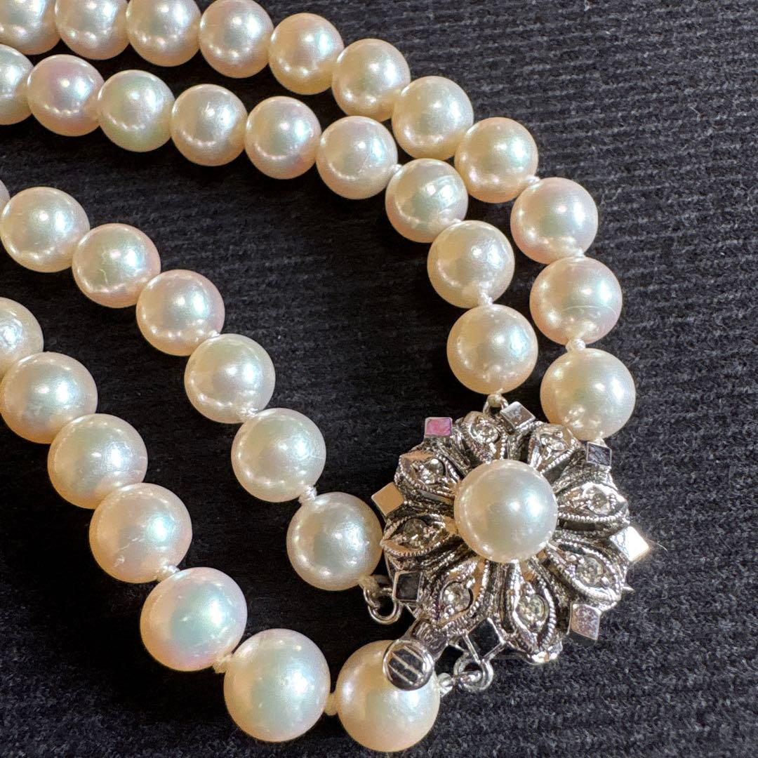 Akoya pearl 2-row necklace with silver clasp, length approximately 41 centimeters