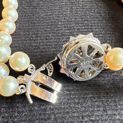 Akoya pearl 2-row necklace with silver clasp, length approximately 41 centimeters