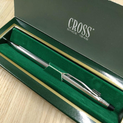 Silver CROSS ballpoint pen with blue ink and a matching dedicated case