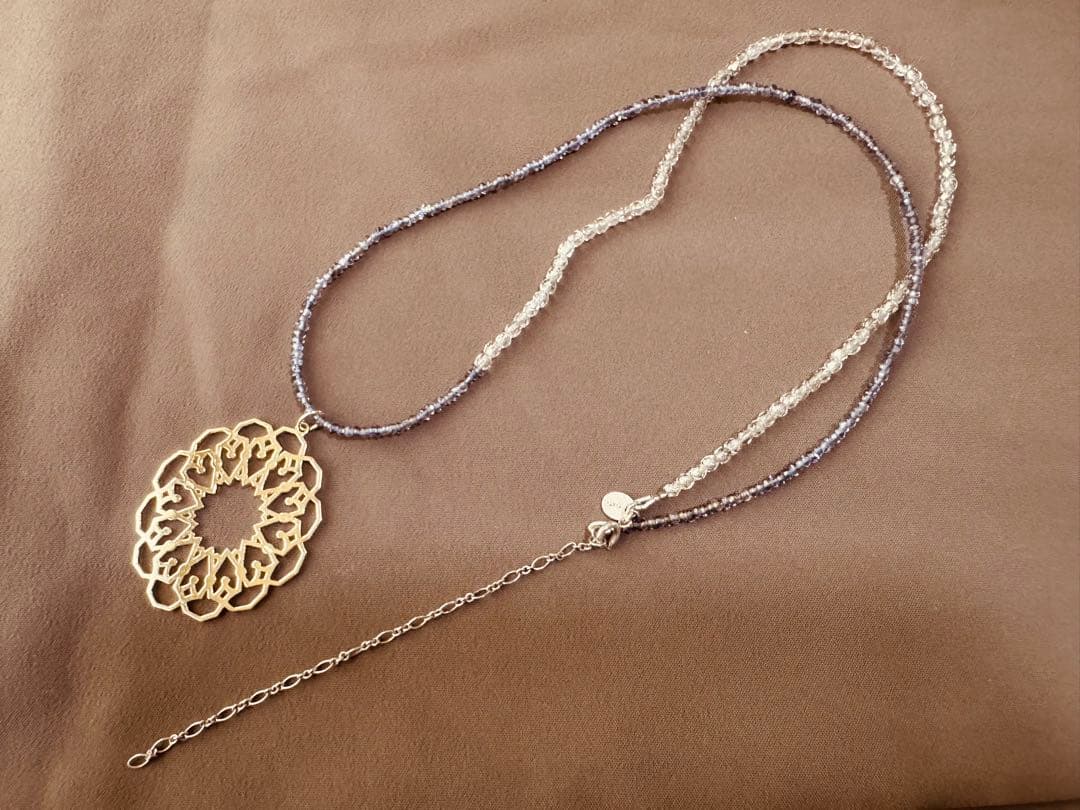 Agete filigree motif tanzanite long necklace with removable gold-coated silver charm on 70cm chain
