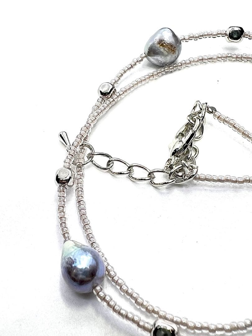 Akoya pearls blue pearl necklace 41-46 cm length with natural unbleached pearls and Venetian glass parts