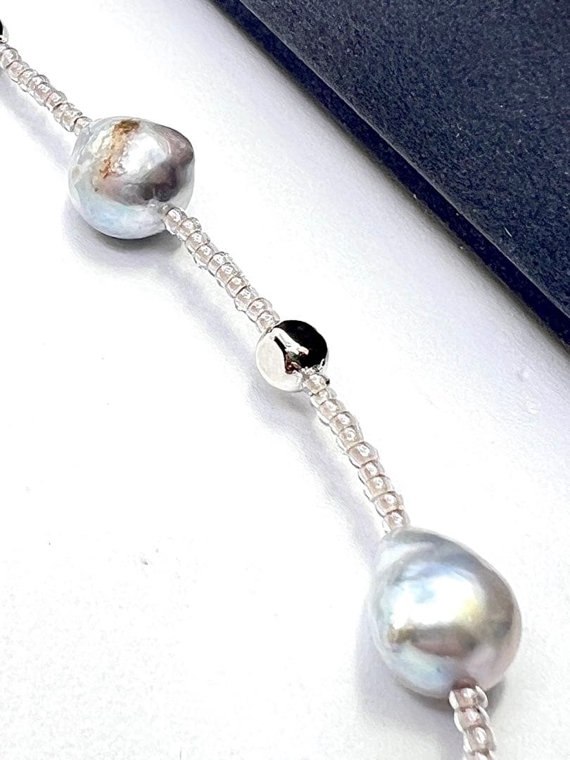 Akoya pearls blue pearl necklace 41-46 cm length with natural unbleached pearls and Venetian glass parts