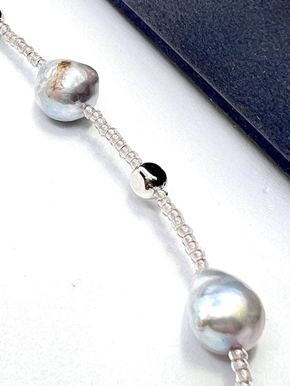 Akoya pearls blue pearl necklace 41-46 cm length with natural unbleached pearls and Venetian glass parts
