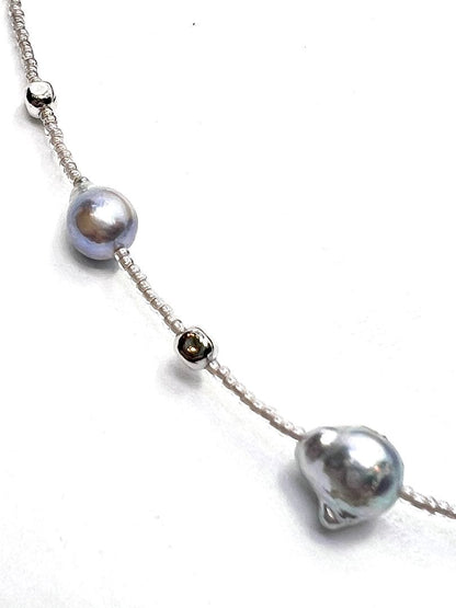 Akoya pearls blue pearl necklace 41-46 cm length with natural unbleached pearls and Venetian glass parts
