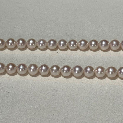 Akoya pearl necklace with 7.5-8.0mm pearls and 43 cm length displayed on a white background