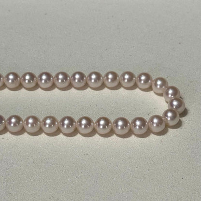 Akoya pearl necklace with 7.5-8.0mm pearls and 43 cm length displayed on a white background