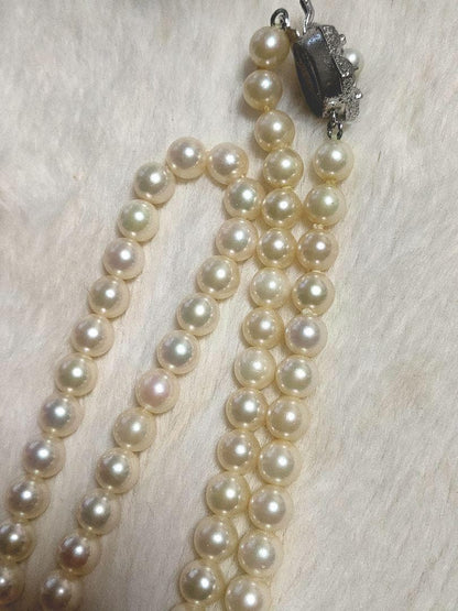 Aqoya pearl necklace featuring white pearls and silver SV925 chain, 45 cm long, pearls sized 5.9 to 6.3 mm