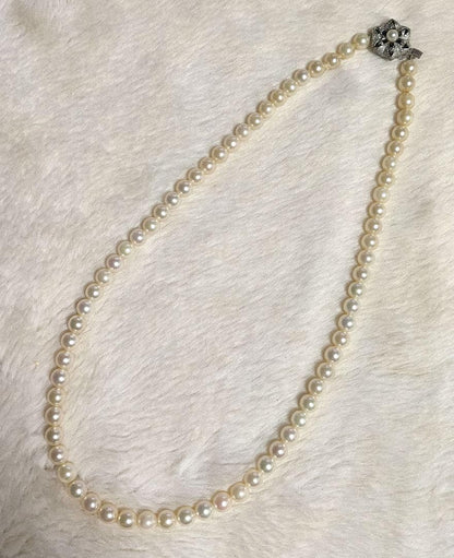 Aqoya pearl necklace featuring white pearls and silver SV925 chain, 45 cm long, pearls sized 5.9 to 6.3 mm