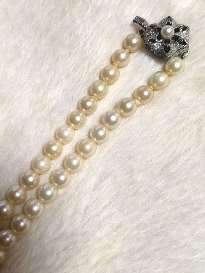 Aqoya pearl necklace featuring white pearls and silver SV925 chain, 45 cm long, pearls sized 5.9 to 6.3 mm