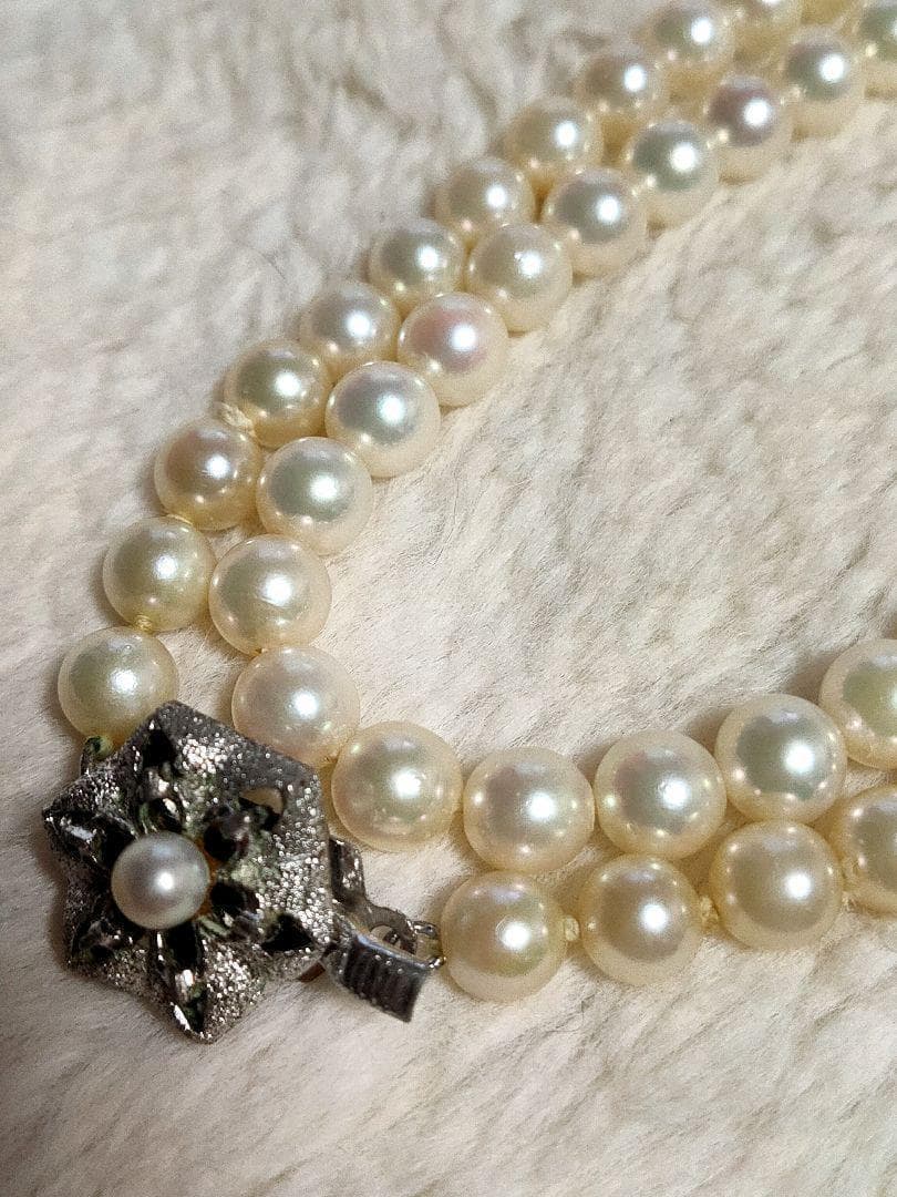 Aqoya pearl necklace featuring white pearls and silver SV925 chain, 45 cm long, pearls sized 5.9 to 6.3 mm