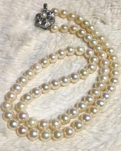 Aqoya pearl necklace featuring white pearls and silver SV925 chain, 45 cm long, pearls sized 5.9 to 6.3 mm