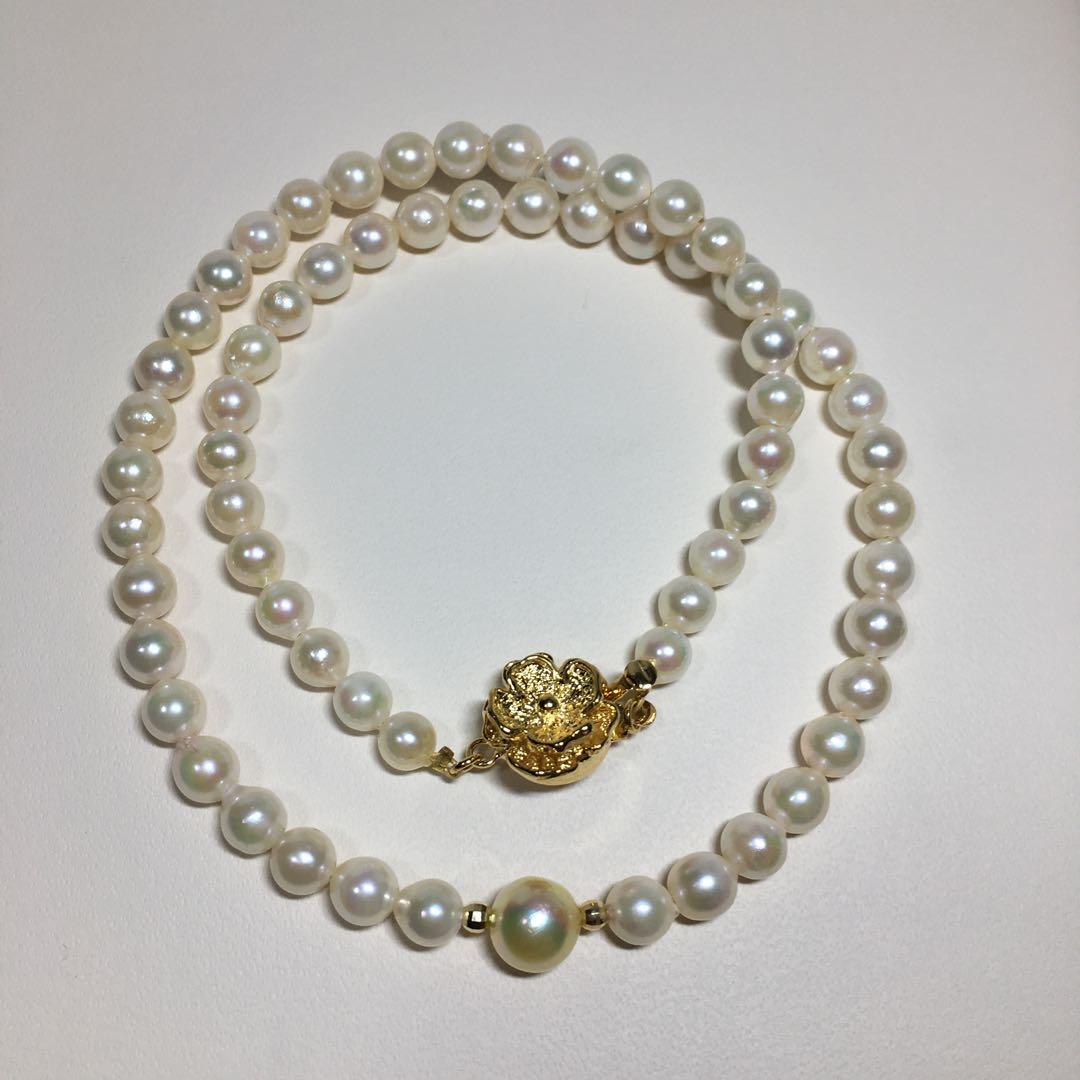 AN94 K18 yellow Akoya pearl baby pearl choker necklace with 5-5.5mm pearls and 18 karat gold chain