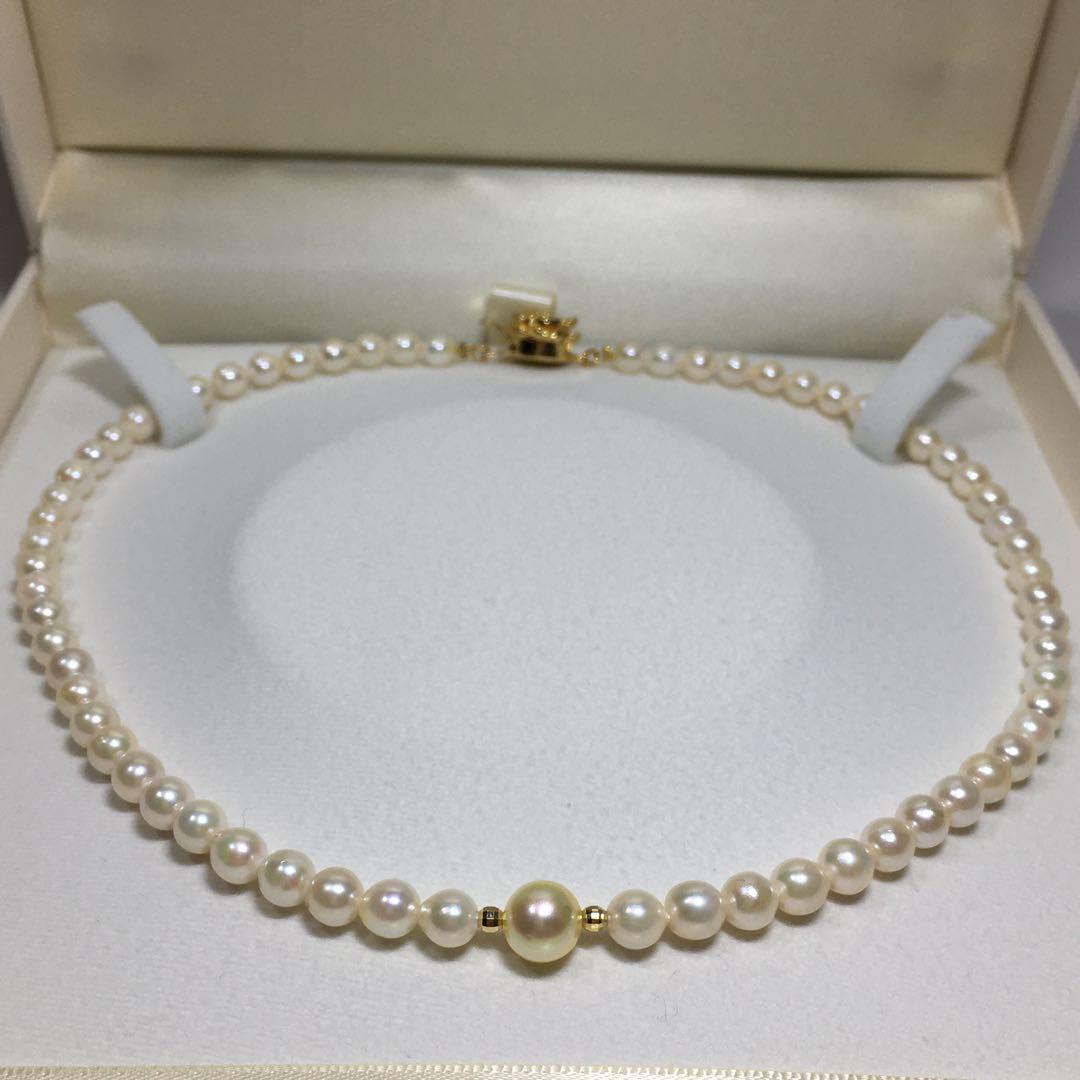 AN94 K18 yellow Akoya pearl baby pearl choker necklace with 5-5.5mm pearls and 18 karat gold chain