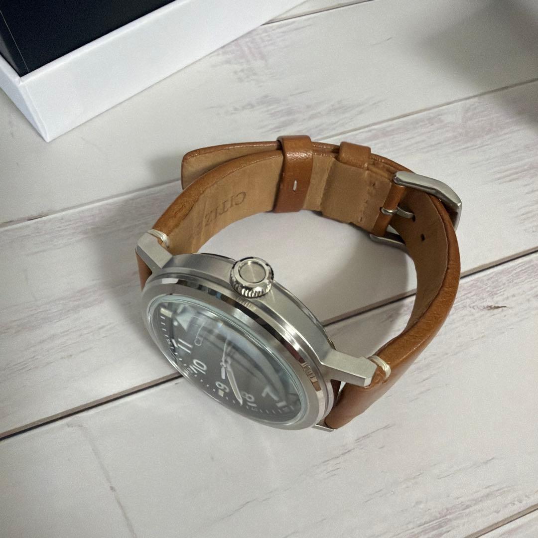Citizen Eco-Drive green dial brown leather Solar Men's Watch — Japanese