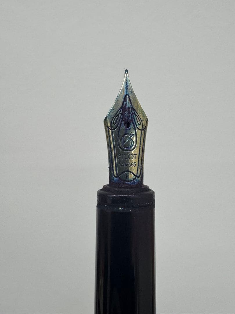 Close-up of PILOT Fountain Pen featuring a 14K gold nib on a white background