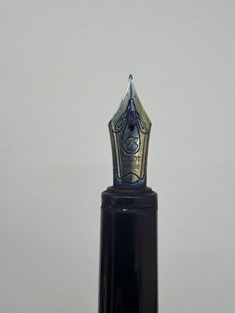 Close-up of PILOT Fountain Pen featuring a 14K gold nib on a white background