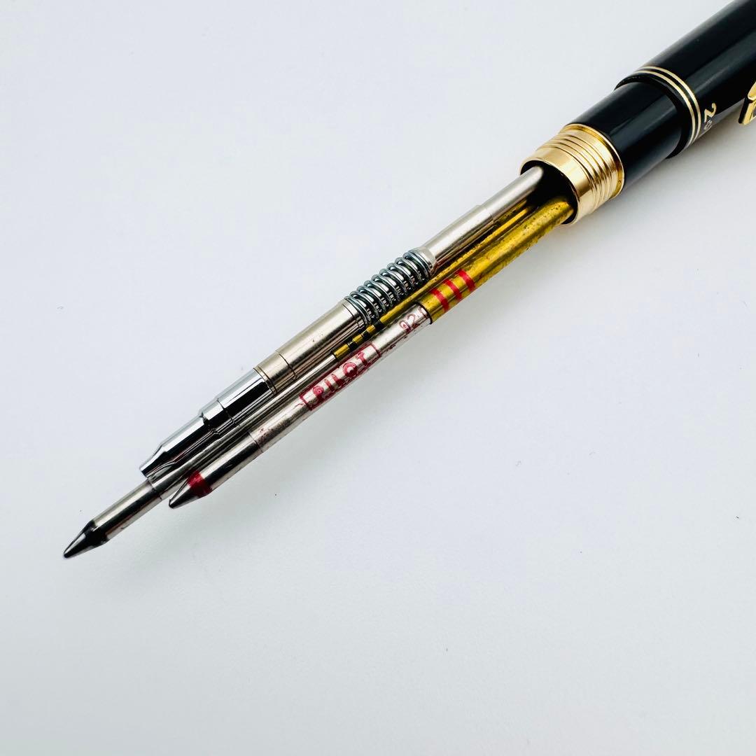 Black and gold Pilot 2+1 multi-function pen with 2-color ballpoint and 0.5mm mechanical pencil with case