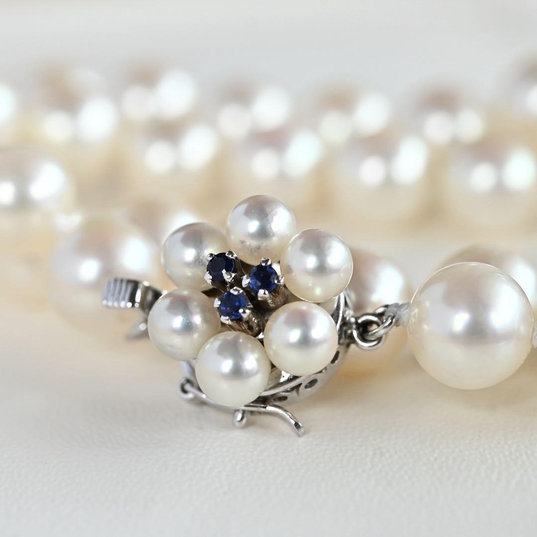 Takasaki K14 Akoya pearl necklace featuring 8mm pearls and sapphire flower pendant