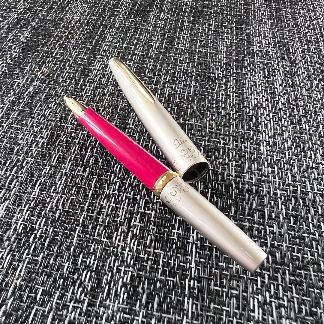 PILOT Elite Fountain Pen with 18K gold tip in pink silver color, short size designed for ladies