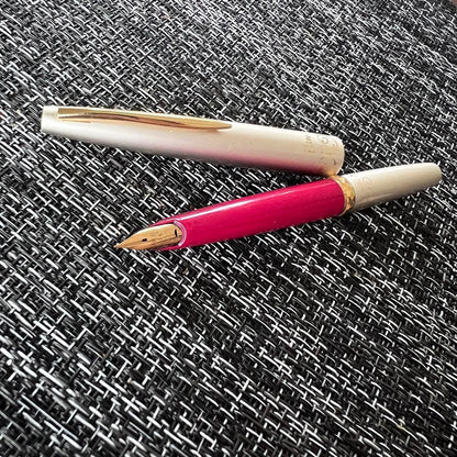 PILOT Elite Fountain Pen with 18K gold tip in pink silver color, short size designed for ladies