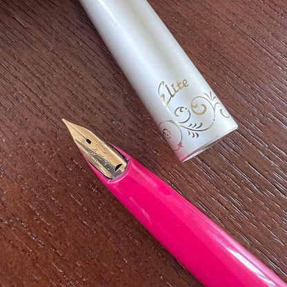 PILOT Elite Fountain Pen with 18K gold tip in pink silver color, short size designed for ladies