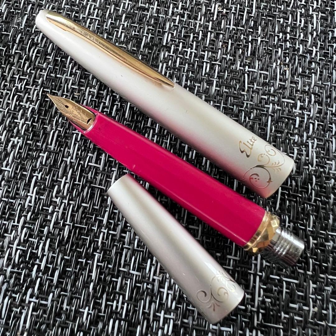 PILOT Elite Fountain Pen with 18K gold tip in pink silver color, short size designed for ladies