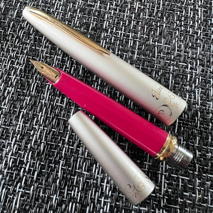 PILOT Elite Fountain Pen with 18K gold tip in pink silver color, short size designed for ladies