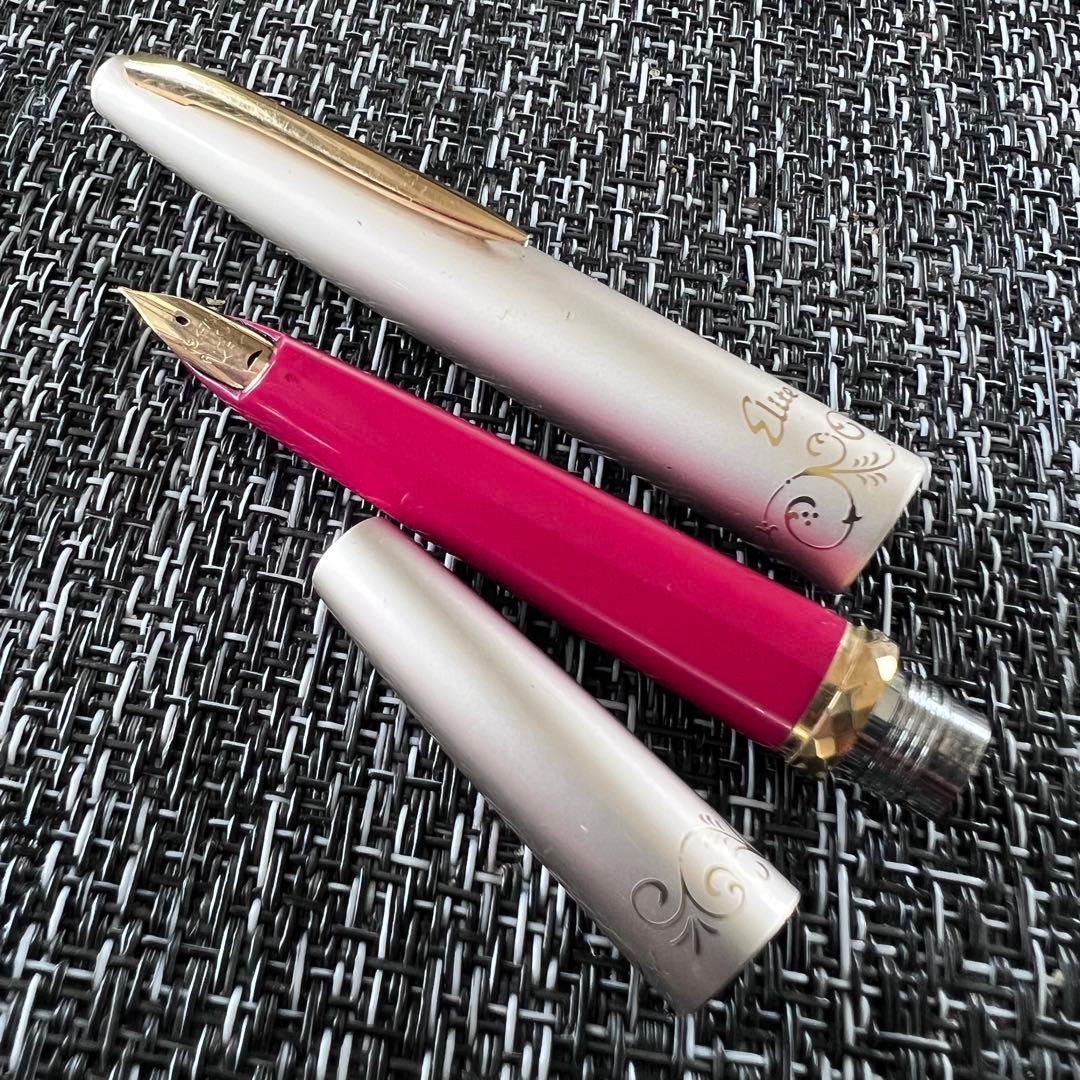 PILOT Elite Fountain Pen with 18K gold tip in pink silver color, short size designed for ladies